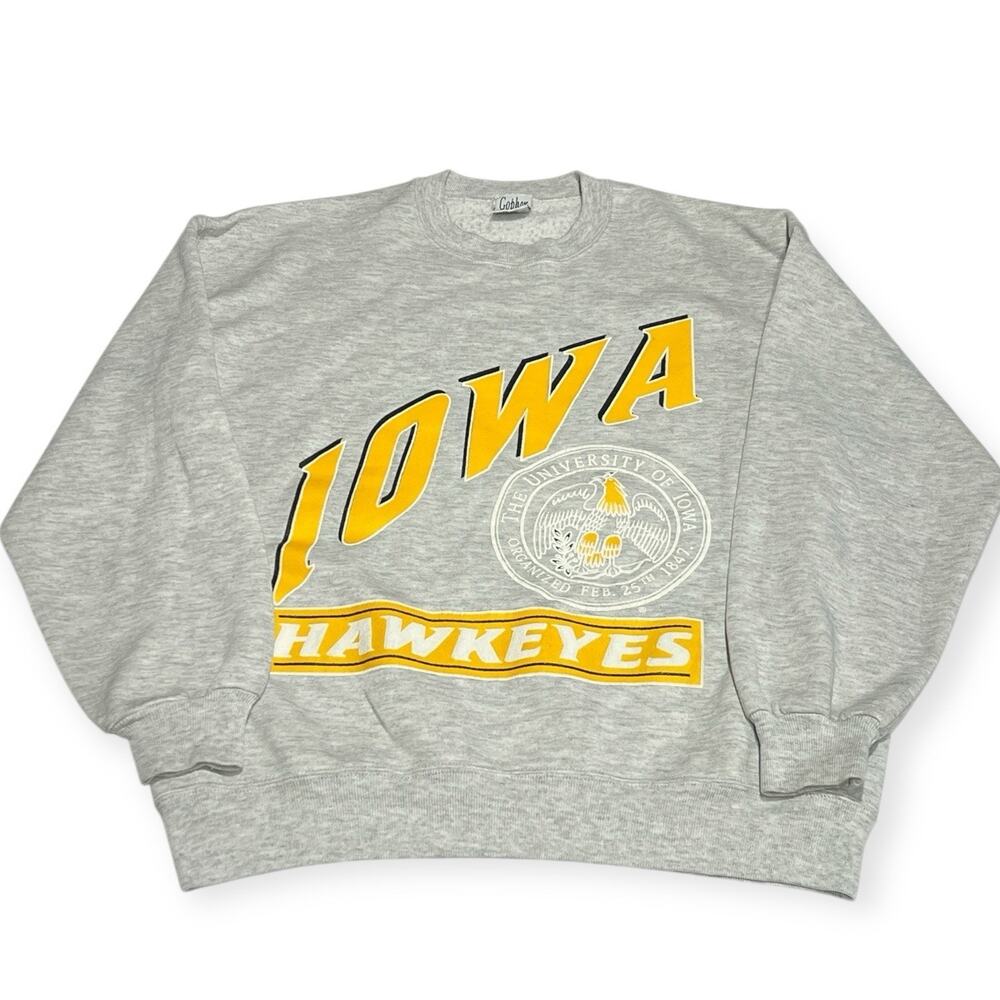 University of Iowa Hawkeyes Crewneck Sweatshirt Mens Large Grey Yellow Vintage